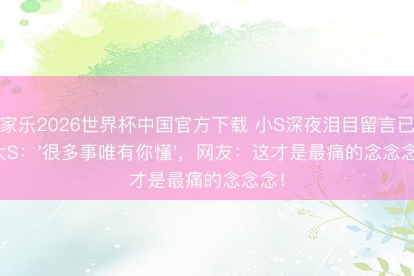 百家乐2026世界杯中国官方下载 小S深夜泪目留言已故大S：'很多事唯有你懂'，网友：这才是最痛的念念念！